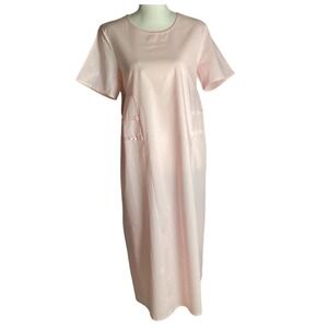 Pink Cotton Maxi Dress Short Sleeve Lounge Casual Pocket Size Small